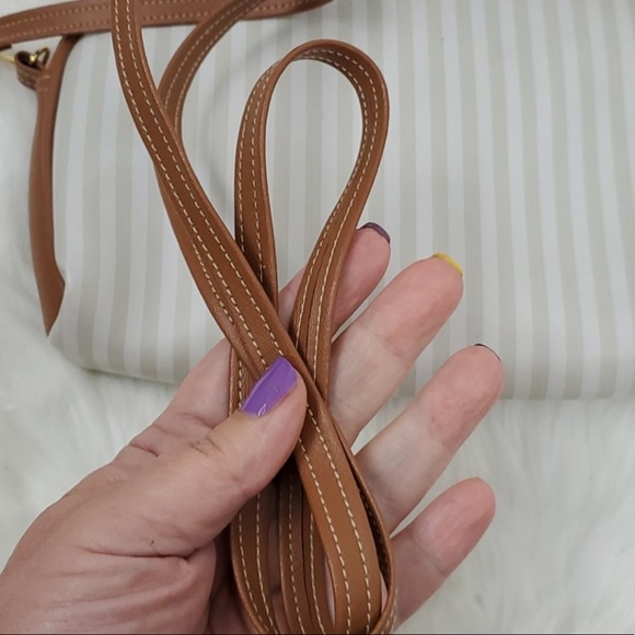 ALLAN EDWARD Vintage 80s Half Moon White & Brown Stripe Crossbody - Picture 4 of 13